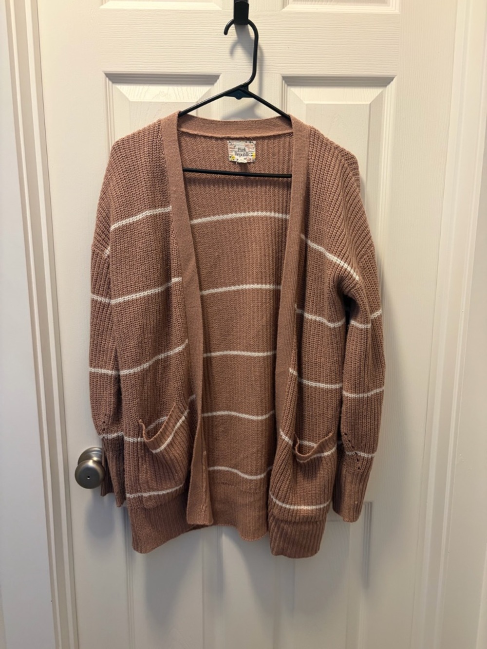 Pink Republic Dusty Rose Open-Front Striped Cardigan